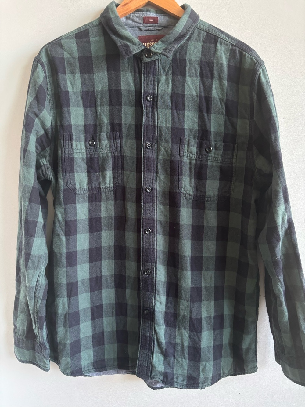 Alesbury Men’s Long Sleeve Plaid Flannel Shirt - Slim Fit - Dark Green Black L